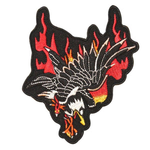 Flaming Eagle Flying Patch Bird Fire Biker Symbol Embroidered Iron On Applique