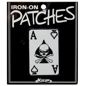 Ace of Spades Skull Card Patch Biker Crossbones Embroidered Iron On Applique