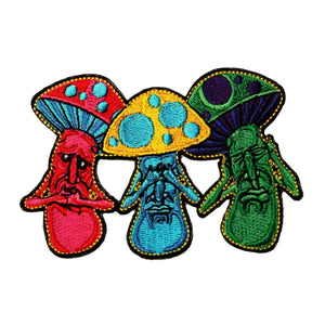 Mushroom Trio Speak See Hear No Evil Patch Hippie Embroidered Iron On Applique
