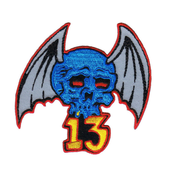 Reed 13 Blue Winged Skull Patch Biker Lucky Tattoo Embroidered Iron On Applique