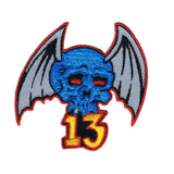 Reed 13 Blue Winged Skull Patch Biker Lucky Tattoo Embroidered Iron On Applique