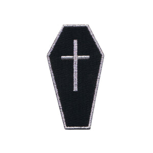 Black Coffin With Cross Patch Casket Bury Gothic Embroidered Iron On Applique