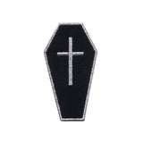 Black Coffin With Cross Patch Casket Bury Gothic Embroidered Iron On Applique