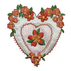 ID 3218 Heart With Flowers Patch Valentine Day Love Embroidered Iron On Applique