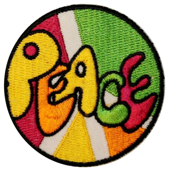 1960s Style Peace Sign Iron-On Patch - 2" X 1.5" Embroidered Hippie Patch