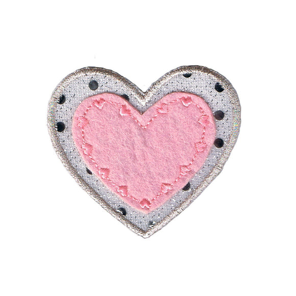 Pink Heart With Sequins Patch Love Symbol Badge Embroidered Iron On Applique