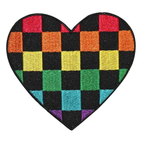 Checkered Rainbow Heart Patch Hippie Love Colorful Embroidered Iron On Applique