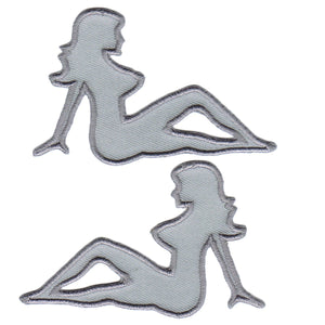 Set of 2 Trucker Mud Flap Girl Patch Grey Silhouette Embroidered Iron On Applique