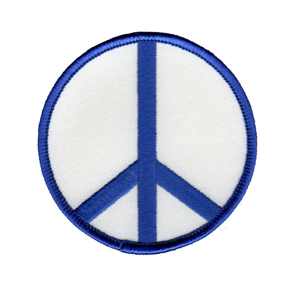 3 Inch Peace Sign Blue on White Patch Hippie Apparel Decoration Iron On Applique