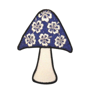 Blue Mushroom Tropical Hibiscus Flower Patch Embroidered Badge Iron On Applique
