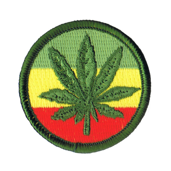 2 Inch Rasta Colors Pot Leaf Circle Badge Patch Weed Decoration Iron On Applique