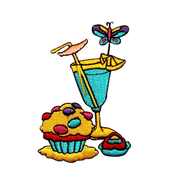 ID 1149 Cupcake And Drink Patch Beach Picnic Design Embroidered Iron On Applique