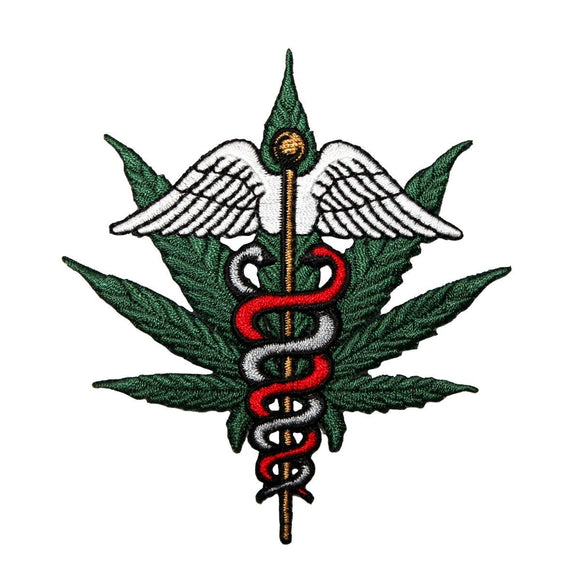 Medicinal Marijuana Serpent Patch Symbol Pot Leaf Medical Weed Iron On Applique