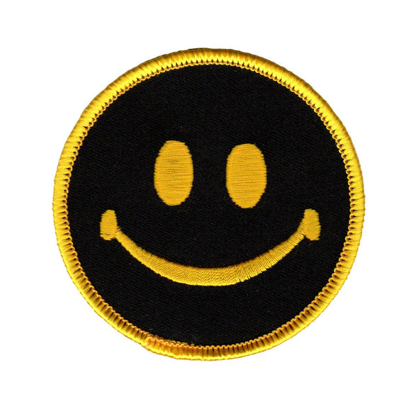 2 Inch Yellow Black Smiley Face Patch Emoji Symbol Embroidered Iron On Applique