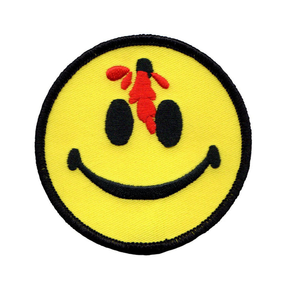 Large Bloody Bullet Smiley Face Patch Happy Smile Embroidered Iron On Applique