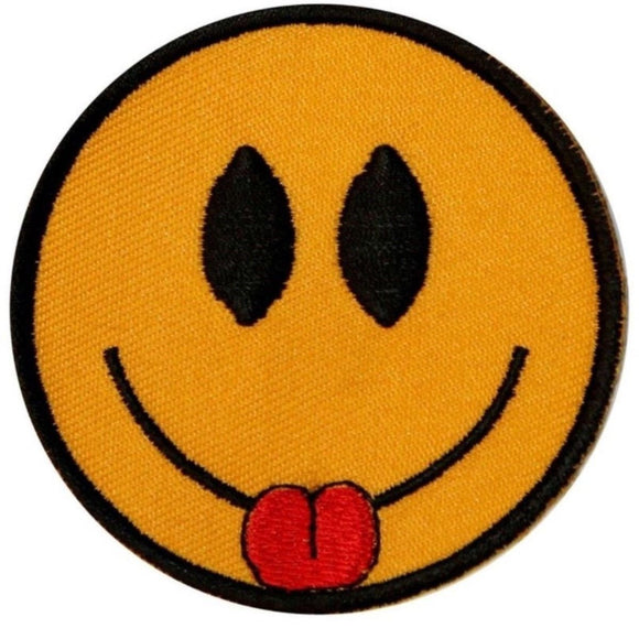 Smiley Face Sticking Tongue Out Patch Happy Fun Embroidered Iron On Applique