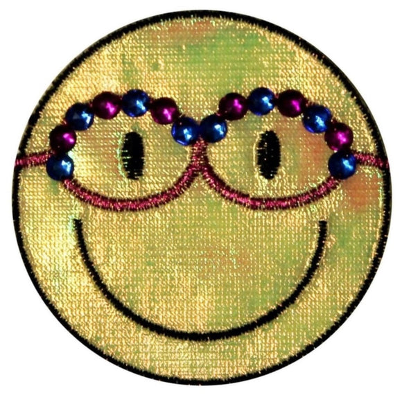 Grandma With Glasses Smiley Face Patch Iridescent Embroidered Iron On Applique