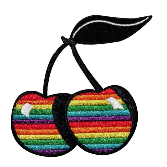 Rainbow Cherries Patch Fruit Slots Multi Color Embroidered Iron On Applique