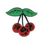 Cherries With Stem Patch Leopard Red Plush Embroidered Iron On Applique