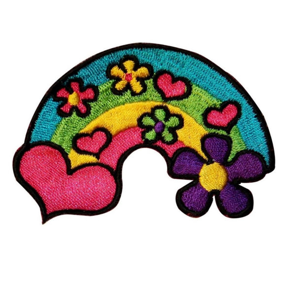 Hippie Heart Daisy Rainbow Patch Groovy Kids Happy Embroidered Iron On Applique