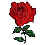 Red Rose With Stem Patch Flowers Thorn Embroidered Applique Iron On Applique