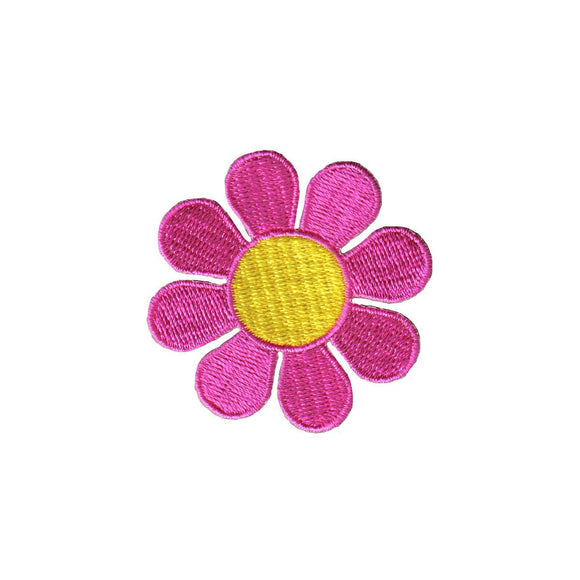 2 Inch Daisy Pink Petals Yellow Center Patch Flower Hippie Iron On Applique