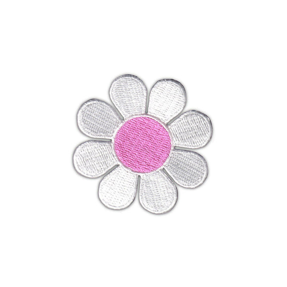 2 Inch Daisy White Petals Pink Center Patch Flower Hippie Iron On Applique