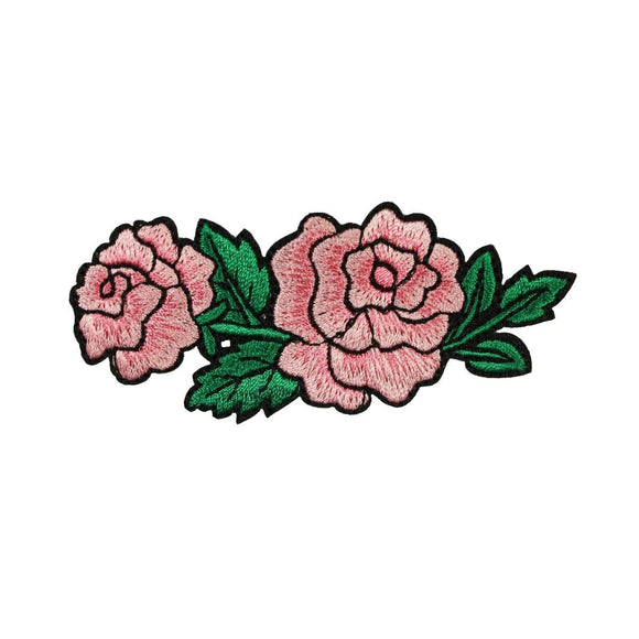 ID 6157 Pink Rose Blossom Patch Pair Flower Love Iron On Embroidered Applique