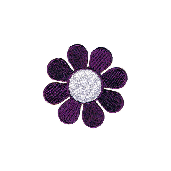 2 Inch Daisy Dark Purple Petals White Center Patch Flower Iron On Applique