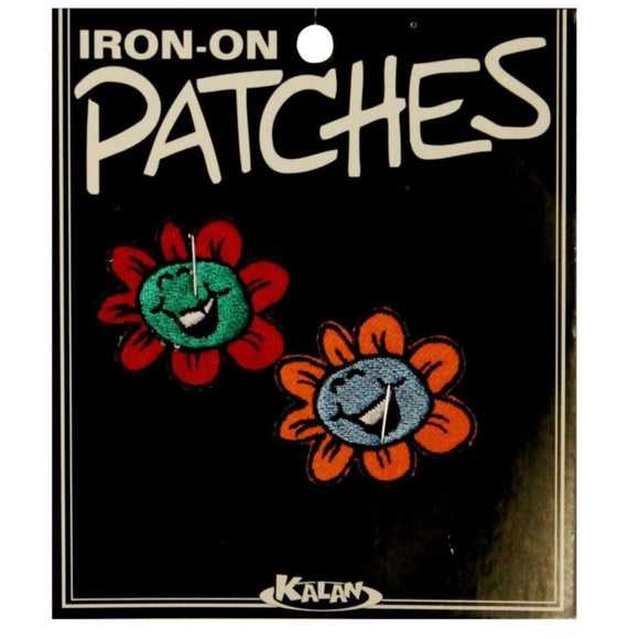 Pair of Laughing Daisies Patch Funny Flower Spring Embroidered Iron On Applique