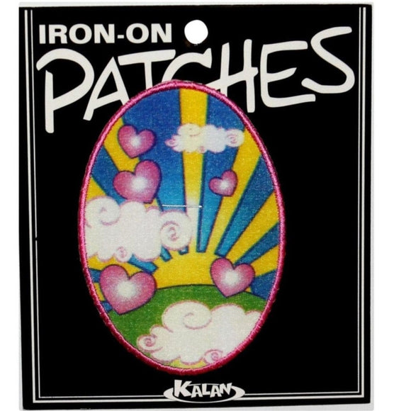 Sun Rise Heart Clouds Patch Daylight Morning Rays Embroidered Iron On Applique