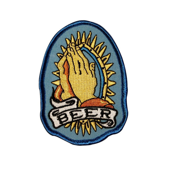 Praying For Beer Patch Beverage Alcoholic Worship Embroidered Iron On Applique