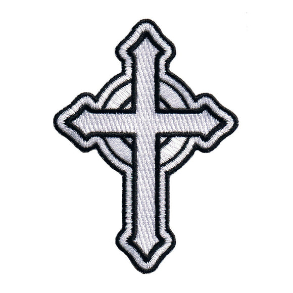 White Catholic Cross Patch Religious Roman Irish Christian Icon Iron On Applique