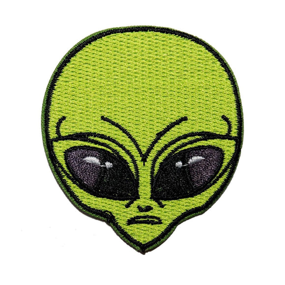 Green Alien Head Patch Freaky Extraterrestrial UFO Embroidered Iron On Applique