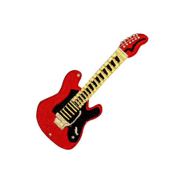 Red Electric Guitar Patch Rock Musical Instrument Embroidered Iron On Applique