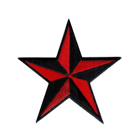 5 INCH Red Black Nautical Star Patch Navigation Embroidered Iron On Applique
