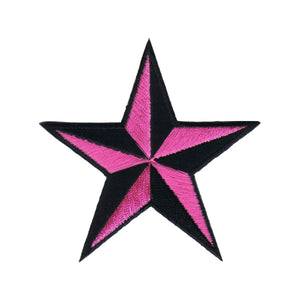 3 INCH Pink Black Nautical Star Patch Compass Embroidered Iron On Applique