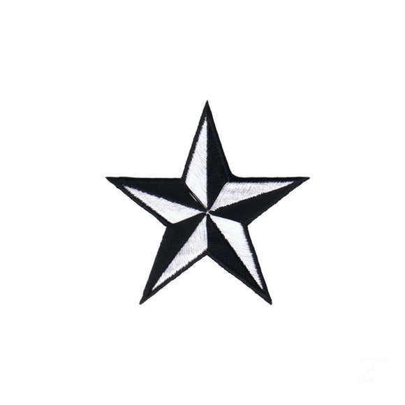 2 INCH White Black Nautical Star Patch Navigation Embroidered Iron on Applique