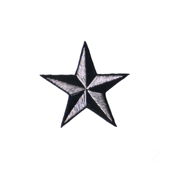 2 INCH Silver Black Nautical Star Patch Compass Embroidered Iron On Applique