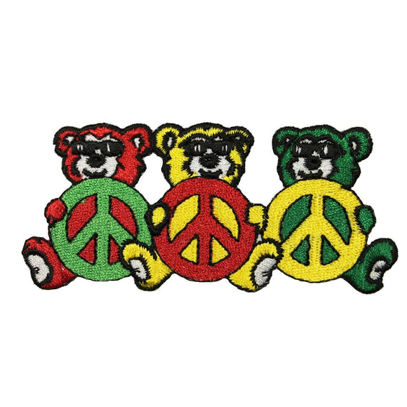 Peace Sign Teddy Bears Patch Cute Rastafari Symbol Embroidered Iron On Applique