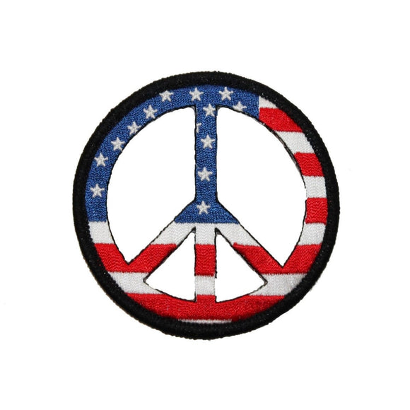 USA American Flag Peace Sign Patch Red White & Blue Patriotic Iron On Applique