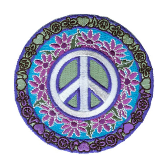 Peace Sign Love Music Patch Purple Daisy Flowers Groovy Hippie Iron On Applique