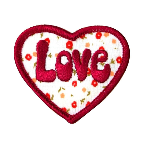 Love Heart Red & Pink Flowers Patch Hippie Embroidered Badge Iron On Applique