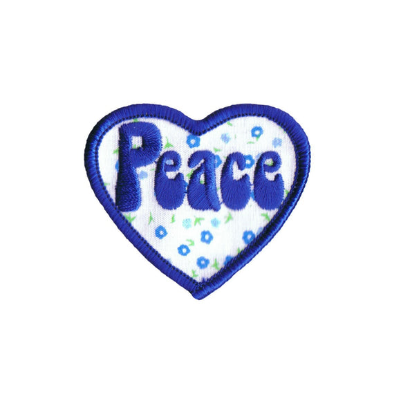 Peace Heart Blue Flowers Patch Hippie Love Craft Embroidered Iron On Applique