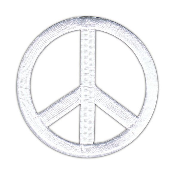 2 1/4 Inch White Peace Sign Patch Die Cut Embroidered Iron On Applique
