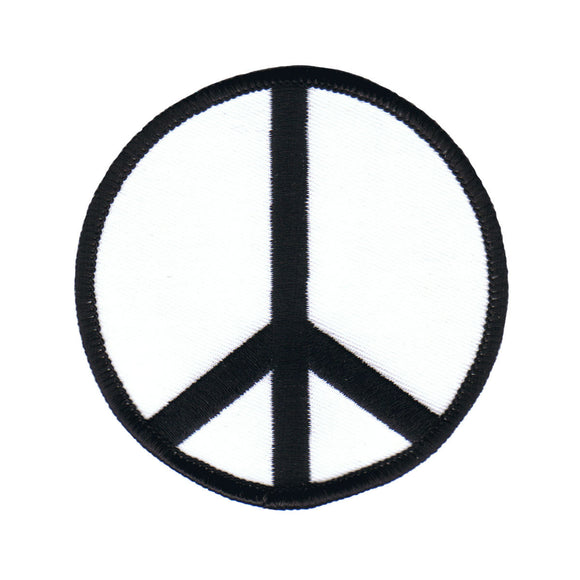 3 Inch Peace Sign Black on White Patch Hippie Decoration Iron On Applique