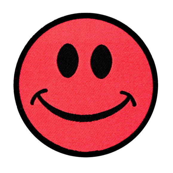 Neon Pink Smiley Patch Emoji Face Happy Badge Woven Sew On Applique