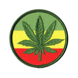 3 Inch Rasta Pot Leaf Patch Circle Badge Marijuana Embroidered Iron On Applique