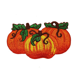 ID 0825 Trio of Pumpkins Patch Halloween Harvest Embroidered Iron On Applique