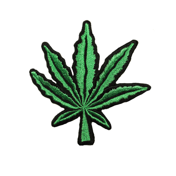 Green Pot Leaf Patch Cannabis Stoner Recreational Embroidered Iron On Applique